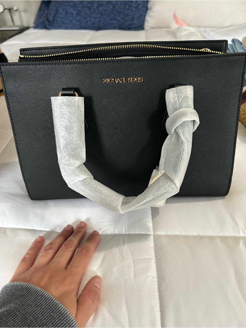 Michael Kors Black Saffiano Satchel with Gold Hardware